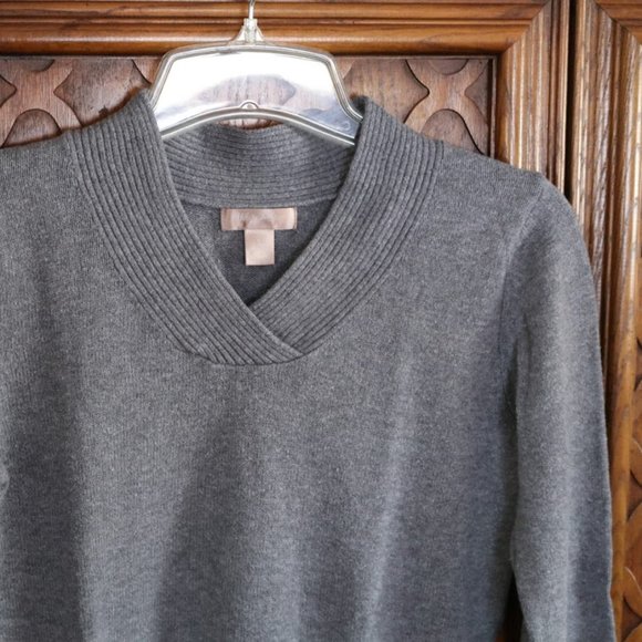 White Stag Crossover Ribbed V-Neck Sweater - Grey Heather #WL40324 - Picture 5 of 16